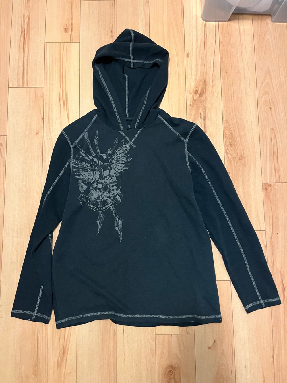 Machine Black Hooded Long Sleeve with Gray Graphic Stitching